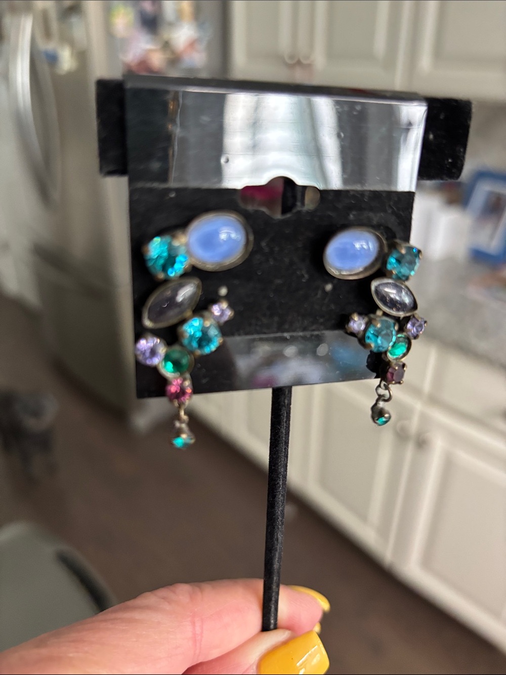 Multicolor Gem Drop Earrings in Blue and Teal
